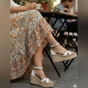 Boho 10 Wedge Platform Embroidered Espadrille Sandals New